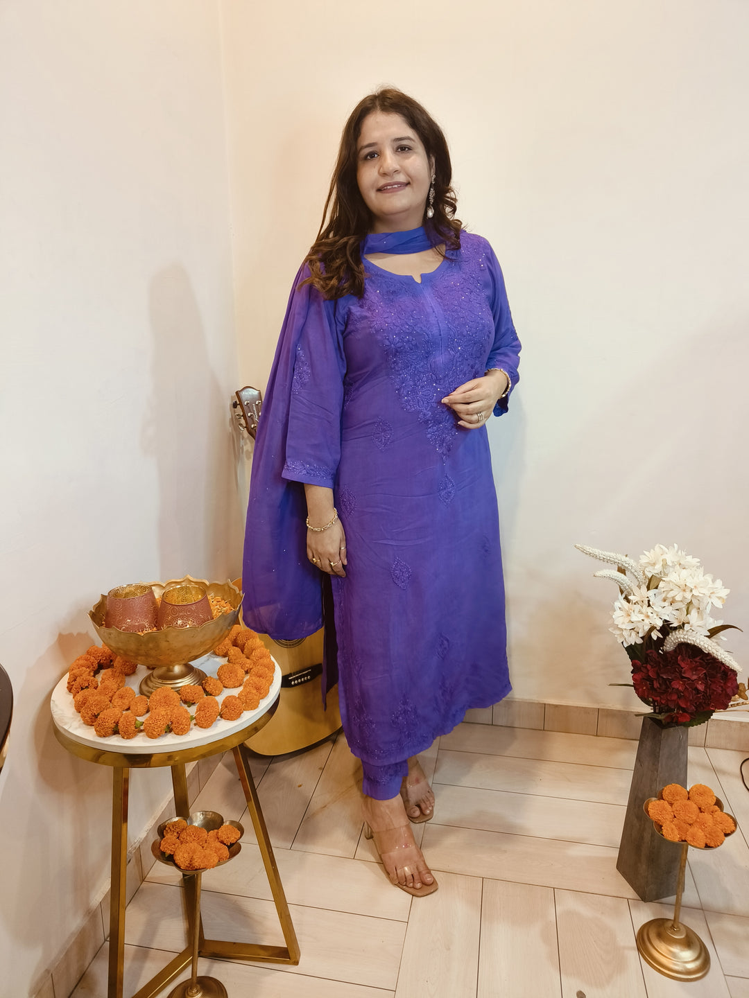 Purple Rayon Chikankari Kurta -Custom Made