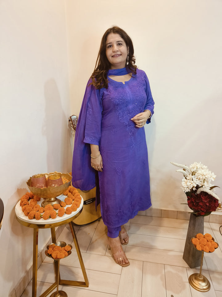 Purple Rayon Chikankari Kurta -Custom Made