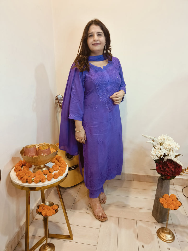 Purple Rayon Chikankari Kurta -Custom Made
