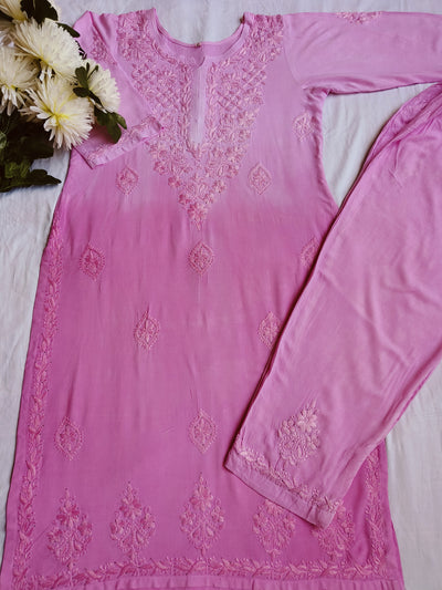 Baby Pink Ombre Rayon Chikankari Set -Custom Made