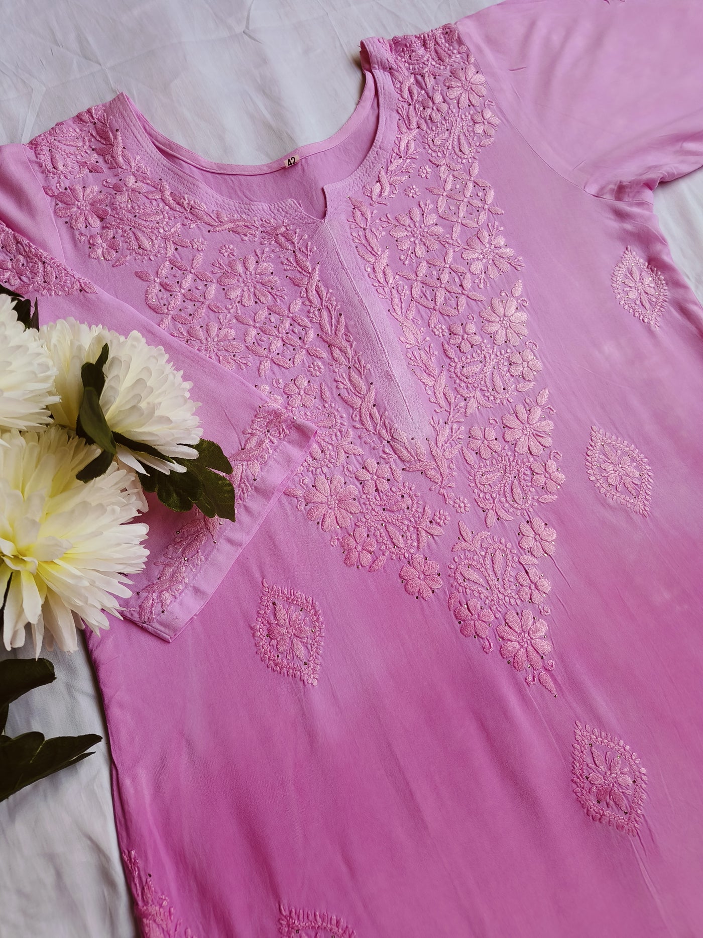 Baby Pink Ombre Rayon Chikankari Set -Custom Made