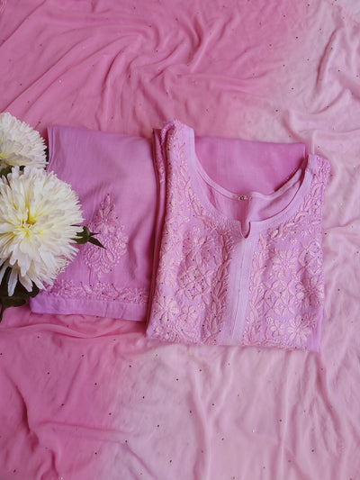 Baby Pink Ombre Rayon Chikankari Set -Custom Made