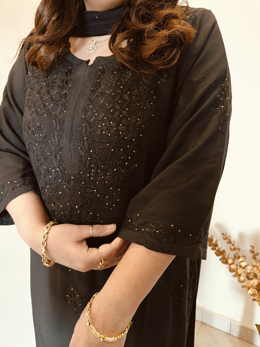 Black Rayon Chikankari Suit Set-Custom Made