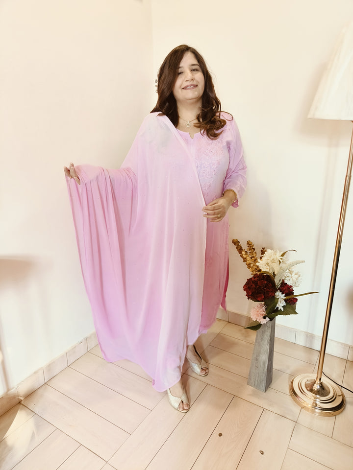 Baby Pink Ombre Rayon Chikankari Set
