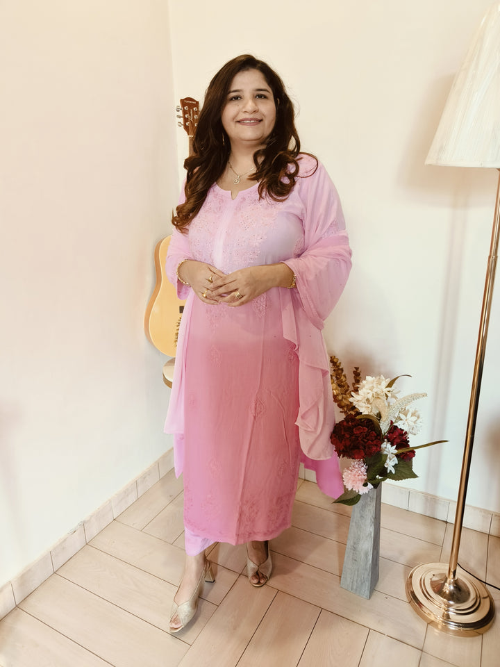 Baby Pink Ombre Rayon Chikankari Set