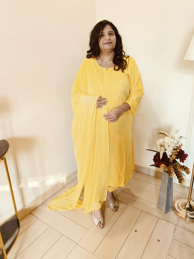 Yellow Rayon Chikankari Set