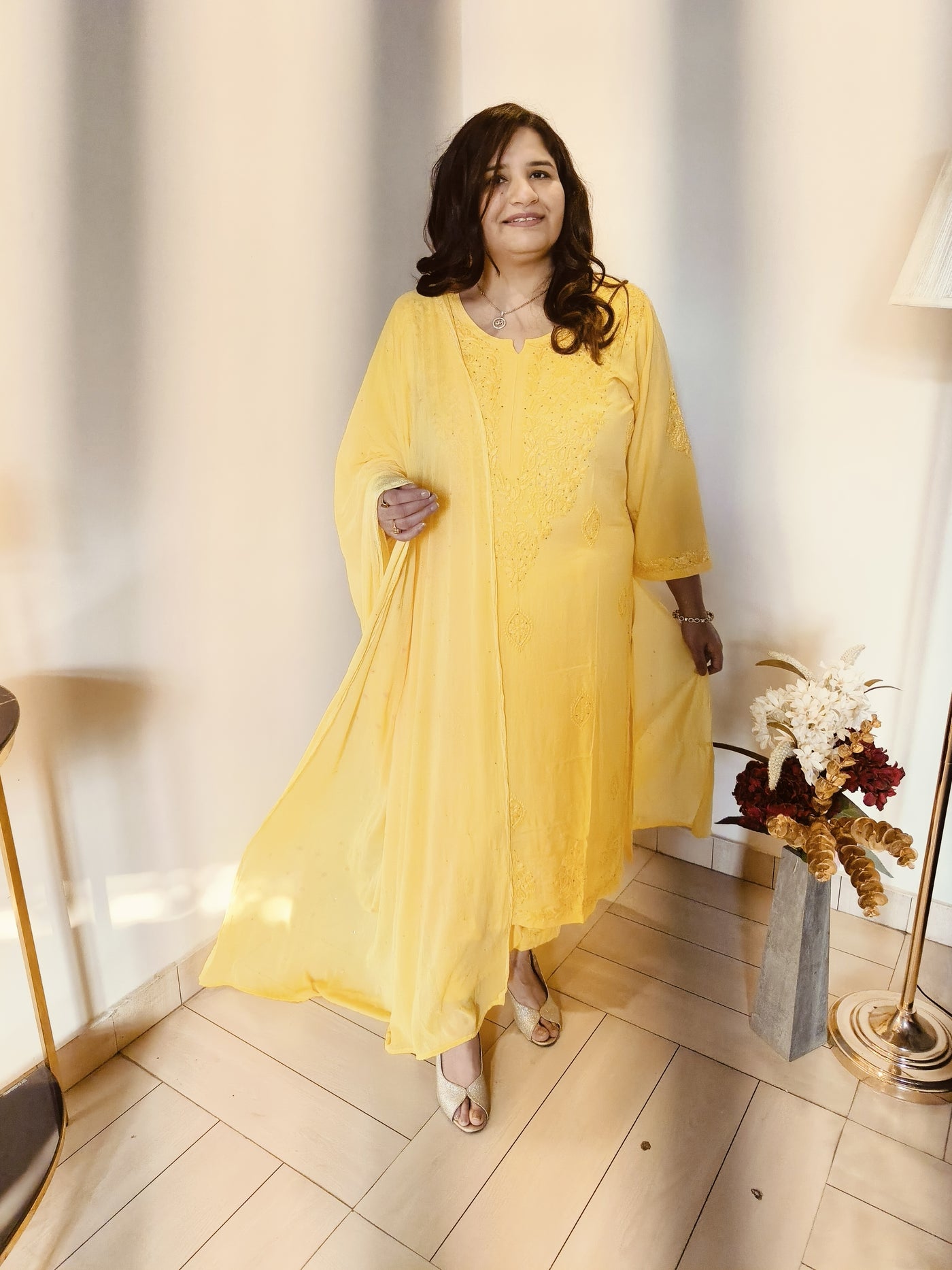 Yellow Rayon Chikankari Set