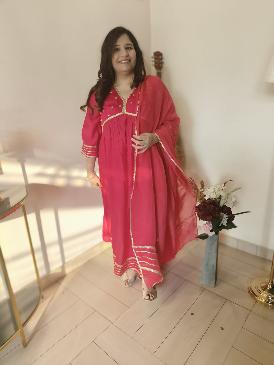 Rani Pink Chandri Suit Set -Custom Made