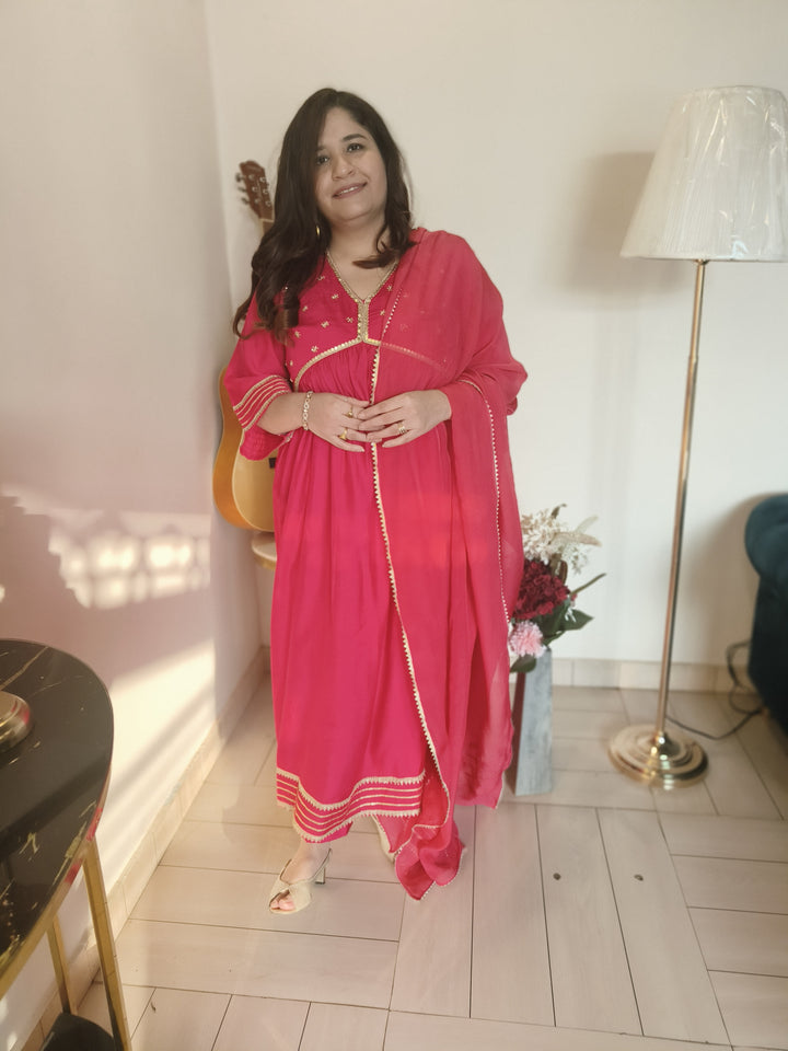 Rani Pink Chandri Suit Set -Custom Made