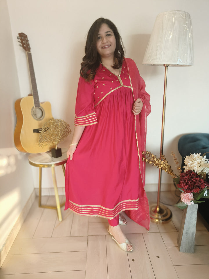 Rani Pink Chandri Suit Set -Custom Made