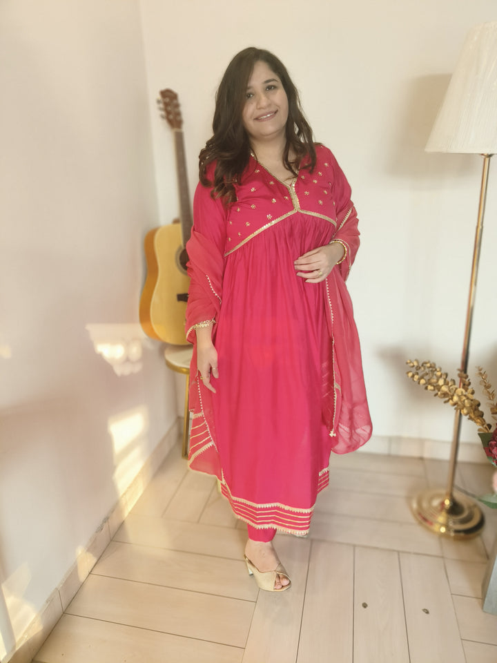Rani Pink Chandri Suit Set -Custom Made