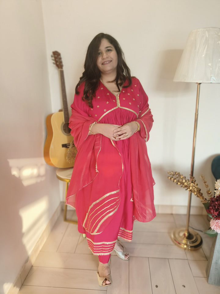 Rani Pink Chandri Suit Set -Custom Made