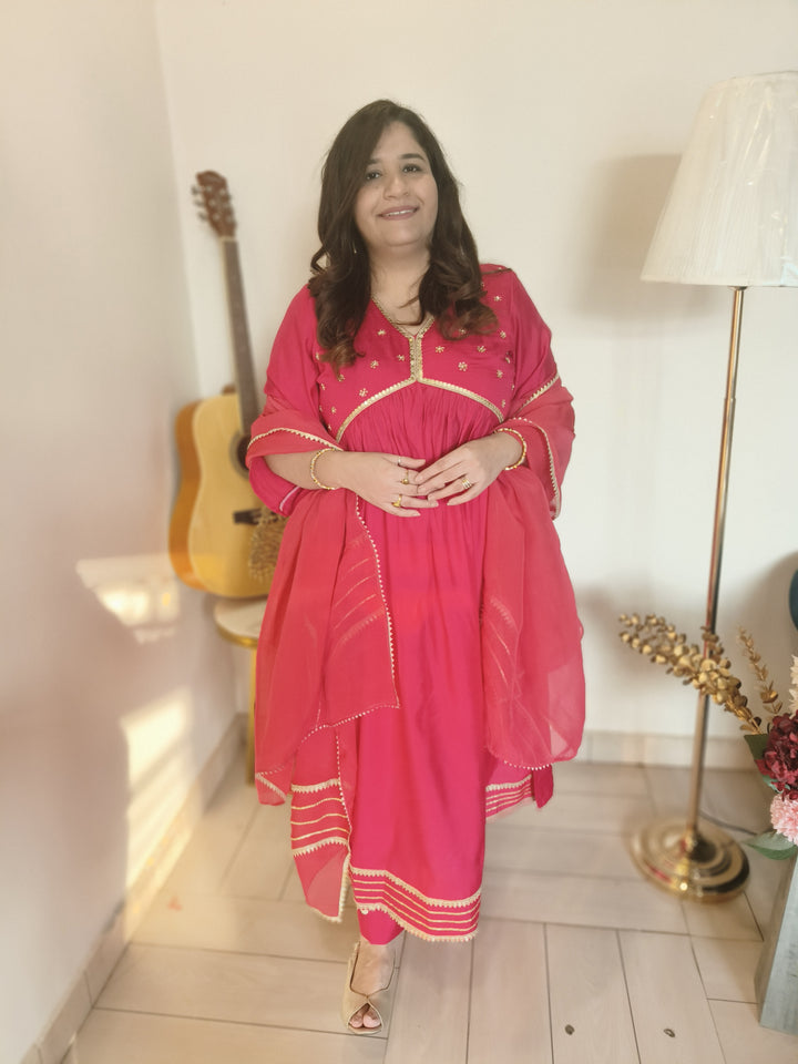 Rani Pink Chandri Suit Set -Custom Made