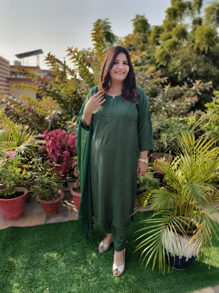Dark Green Rayon Chikankari Suit Set