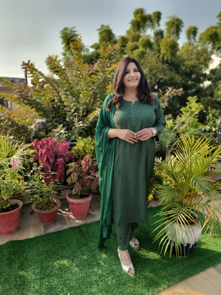 Dark Green Rayon Chikankari Suit Set