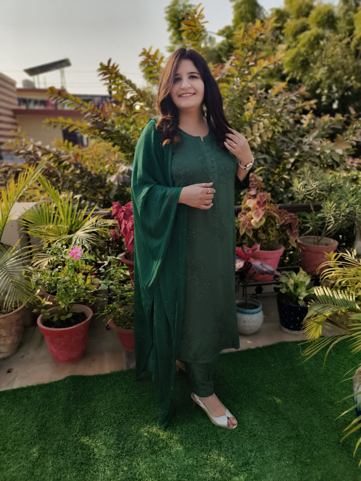 Dark Green Rayon Chikankari Suit Set
