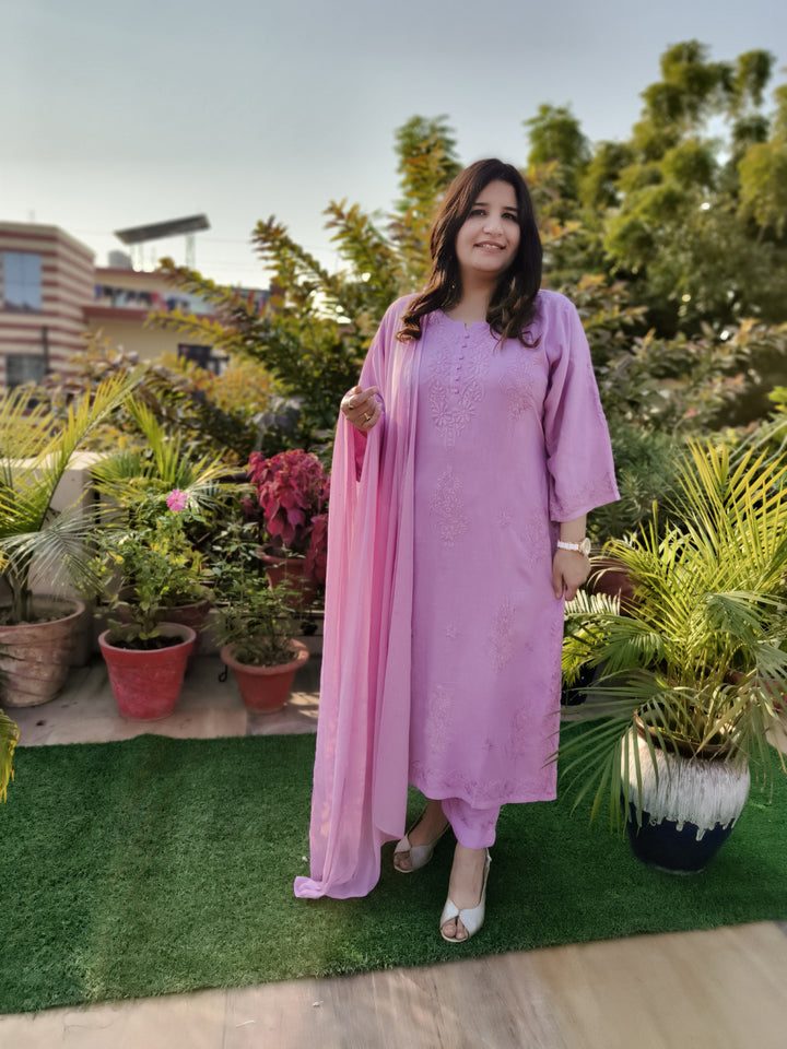 Mouve Rayon Chikankari Suit Set -Custom Made