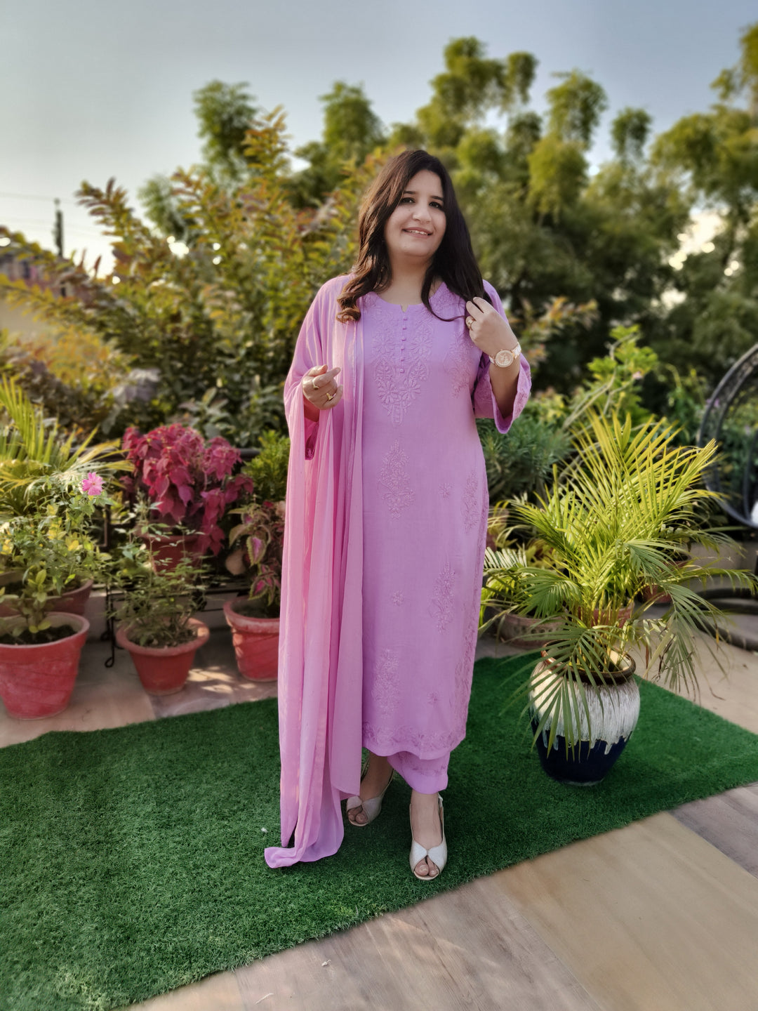 Mouve Rayon Chikankari Suit Set -Custom Made