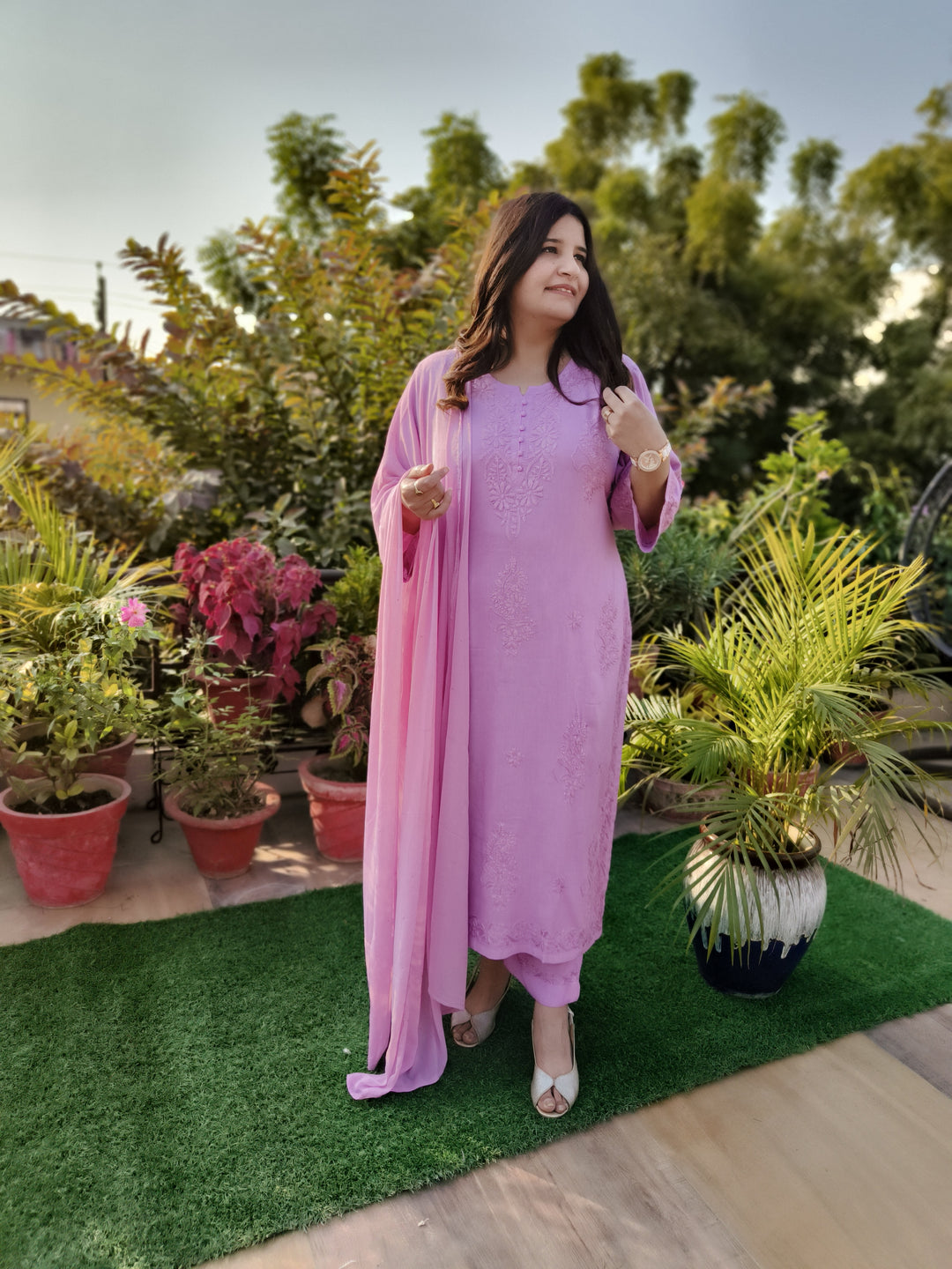 Mouve Rayon Chikankari Suit Set -Custom Made