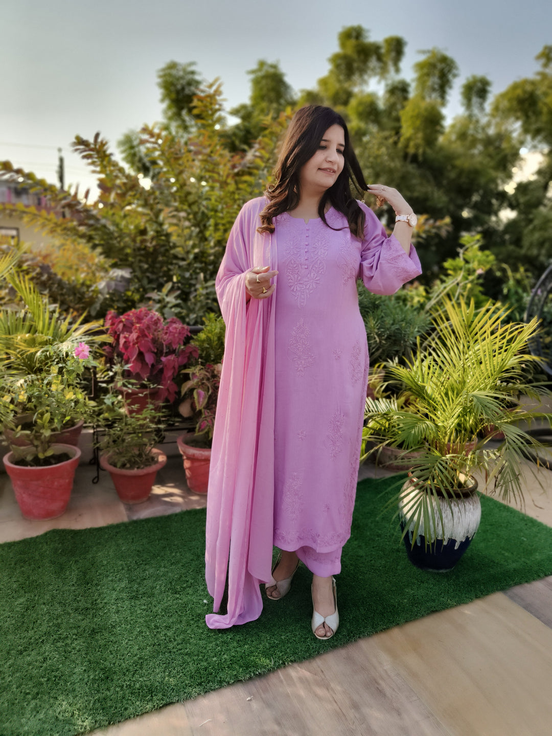 Mouve Rayon Chikankari Suit Set -Custom Made