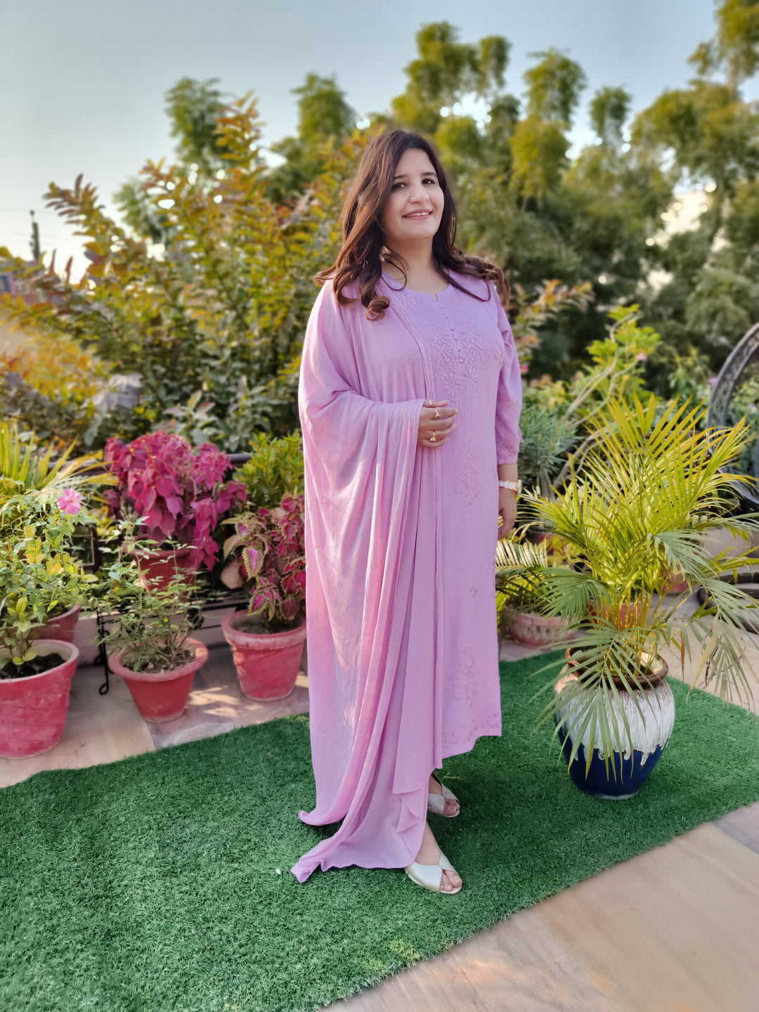 Mouve Rayon Chikankari Suit Set -Custom Made