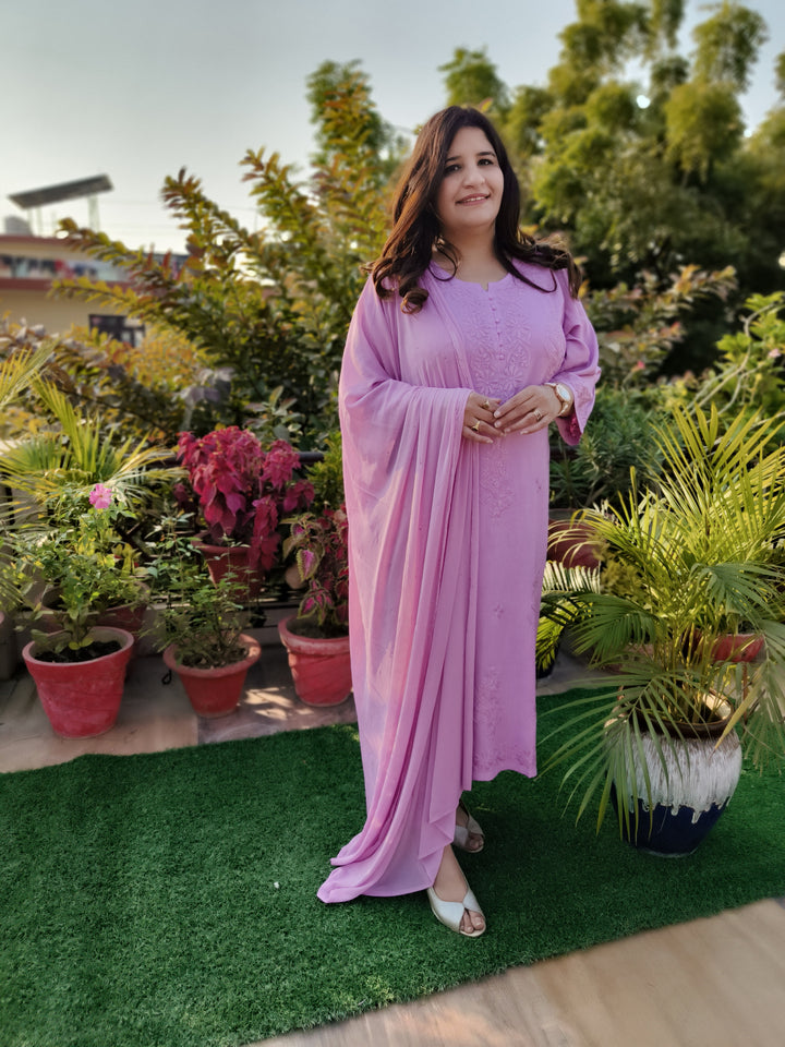 Mouve Rayon Chikankari Suit Set -Custom Made