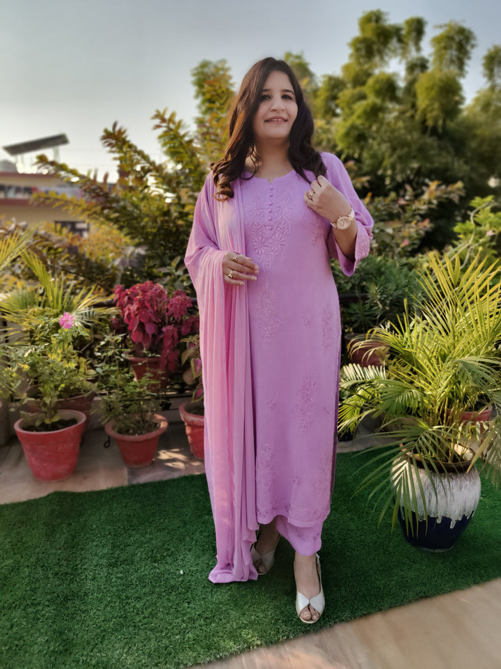 Mouve Rayon Chikankari Suit Set -Custom Made