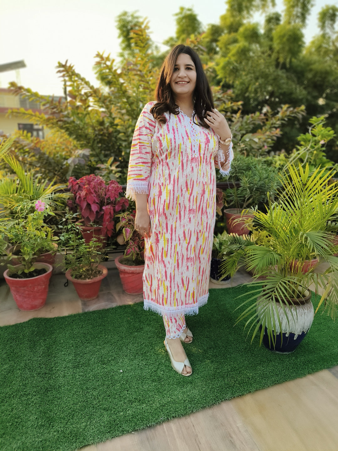 Red And White Printed Cotton Set