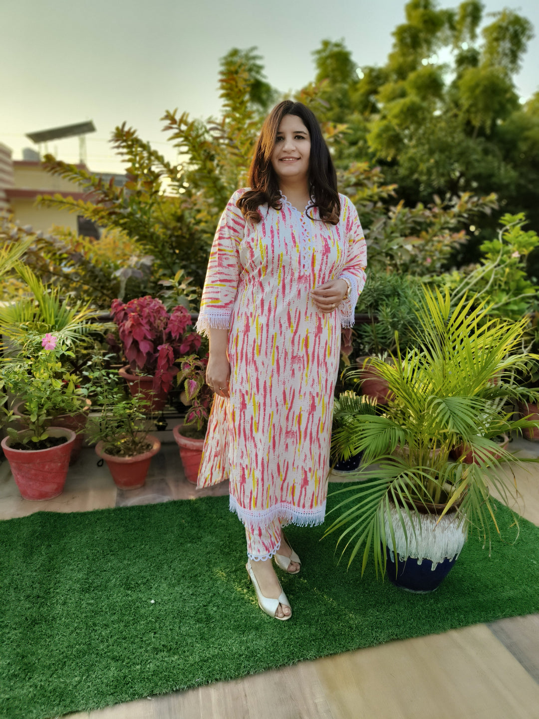 Red And White Printed Cotton Set