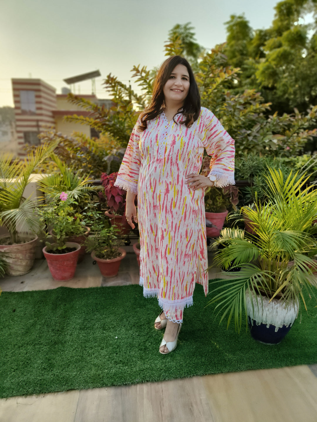 Red And White Printed Cotton Set