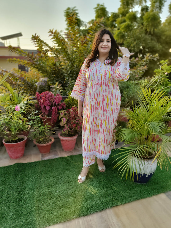 Red And White Printed Cotton Set