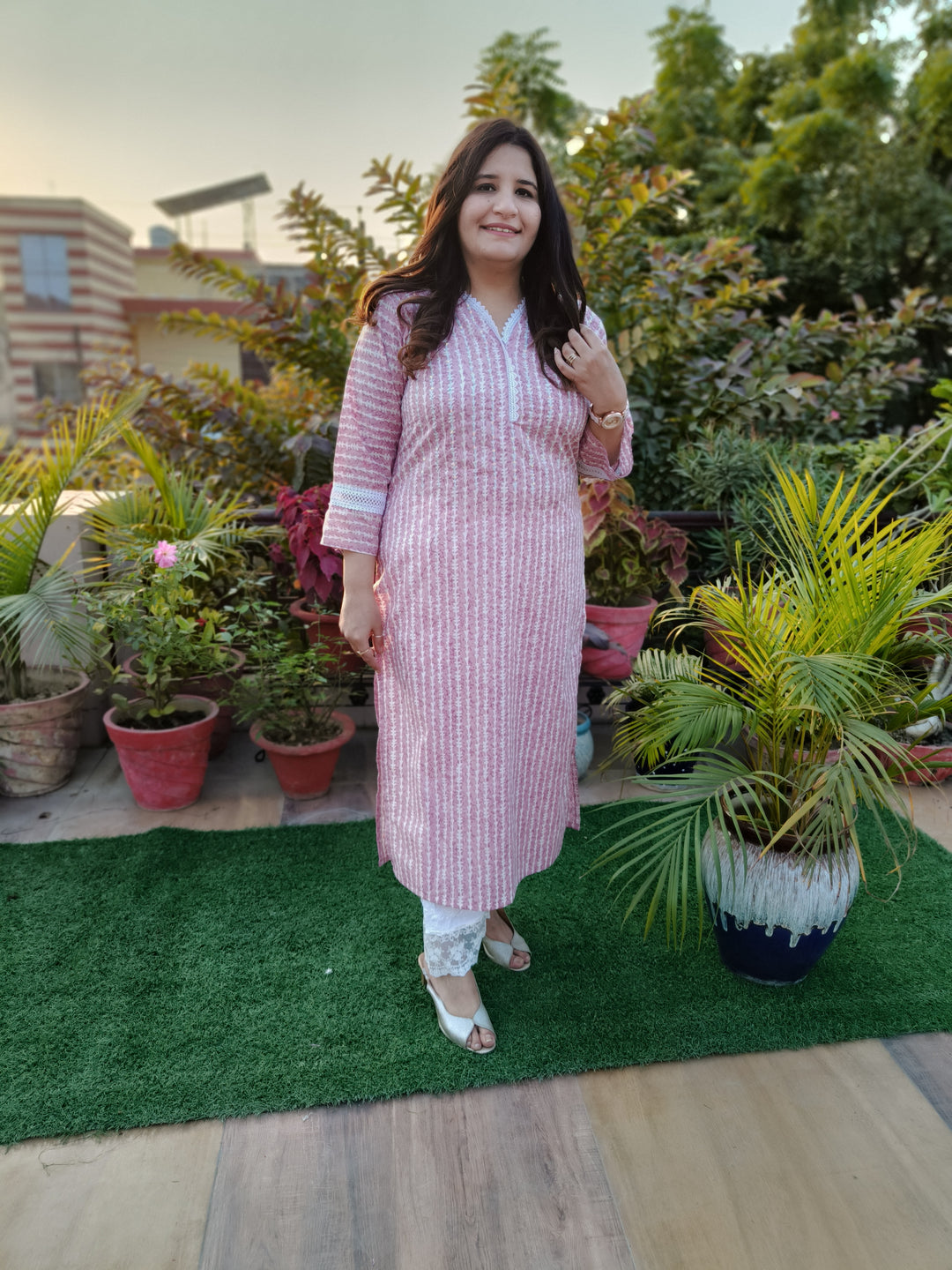 Mauve Printed Cotton kurta