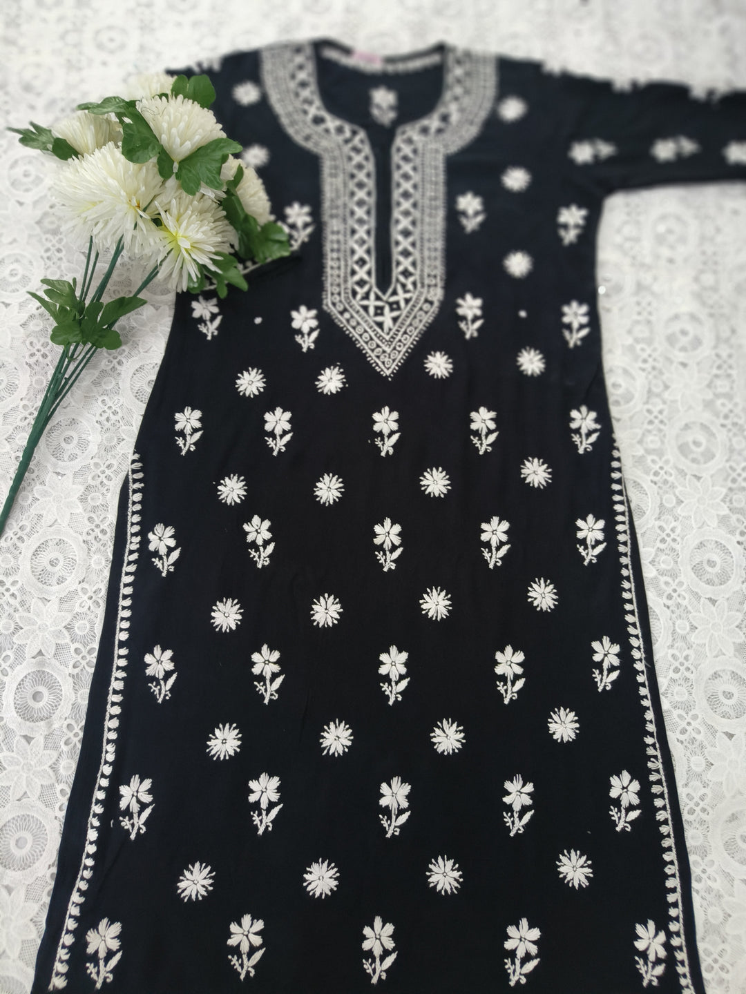 Black Rayon Chikankari kurta