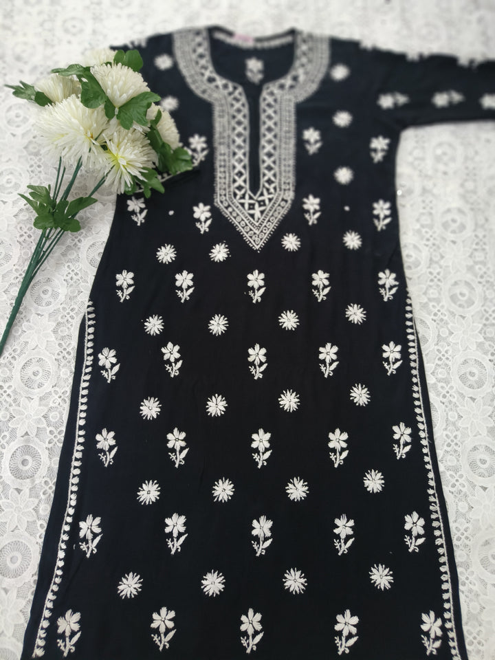 Black Rayon Chikankari kurta