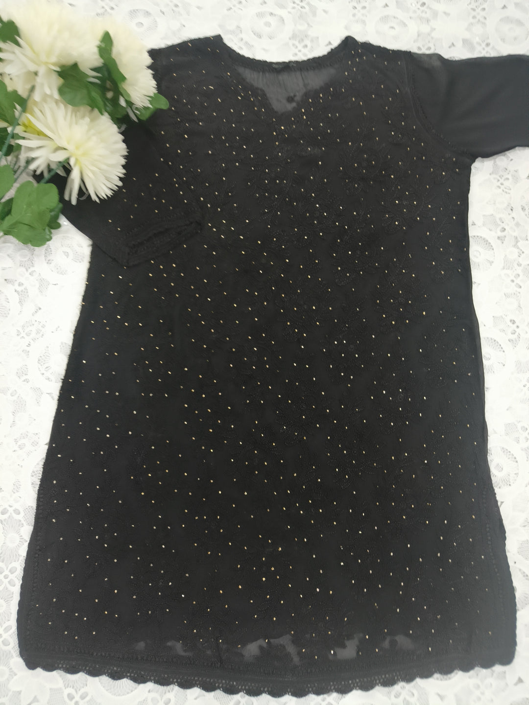 Black Pure Georgette Chikankari Short kurta