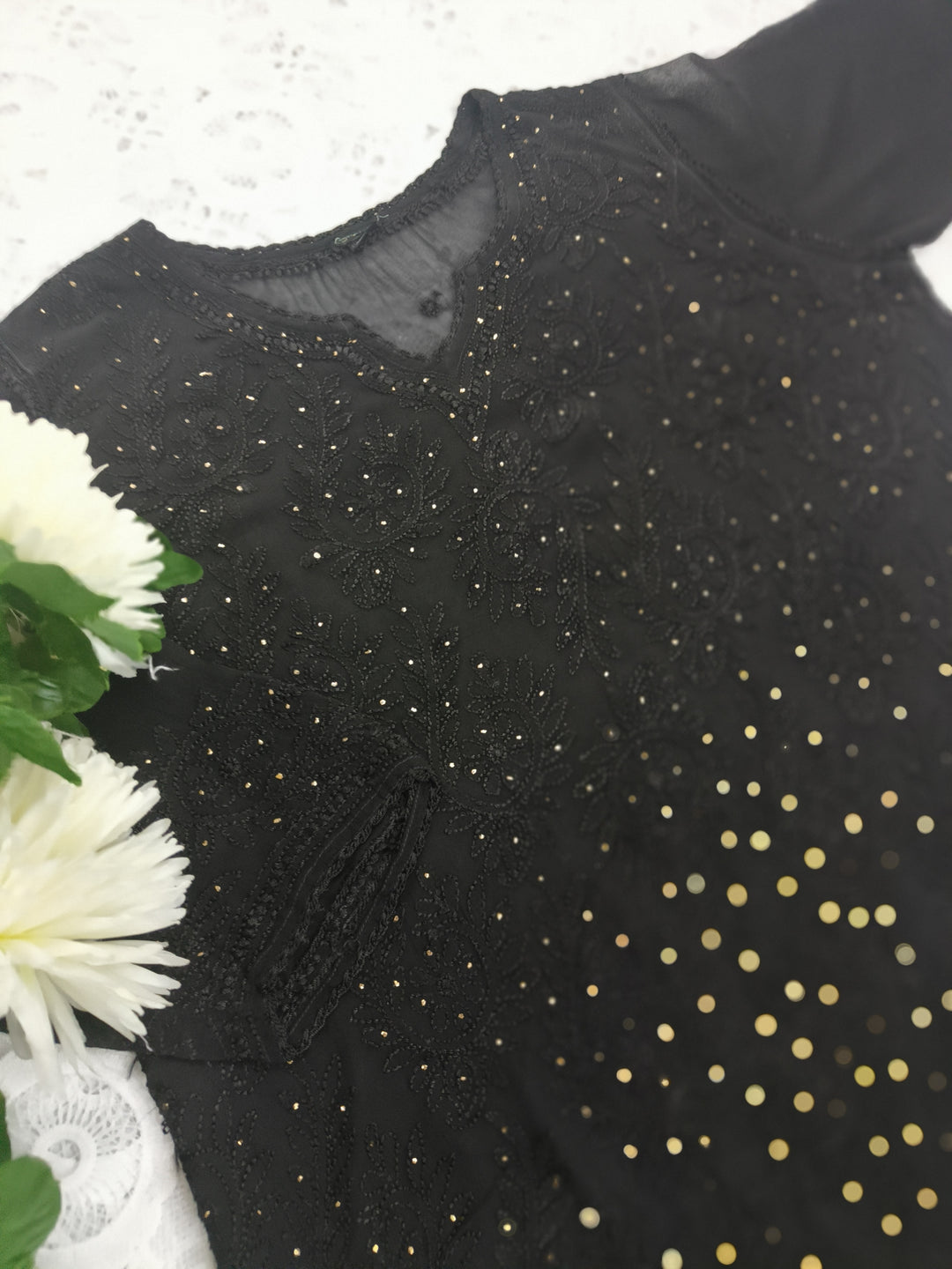 Black Pure Georgette Chikankari Short kurta