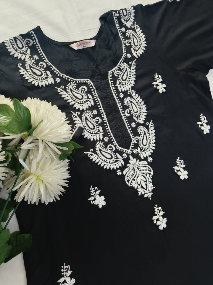 Black Rayon Chikankari Short kurta