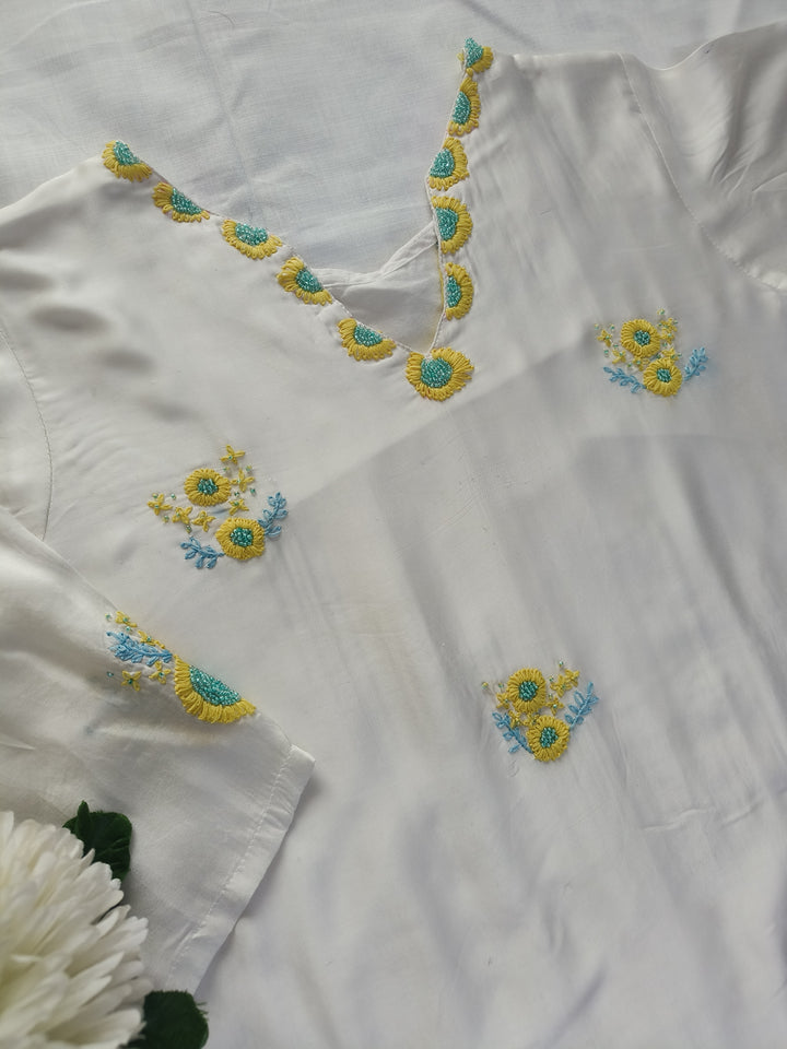White Muslin Chikankari A-line Kurta