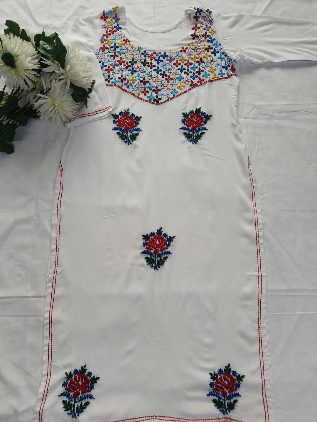White Rayon Chikankari kurta