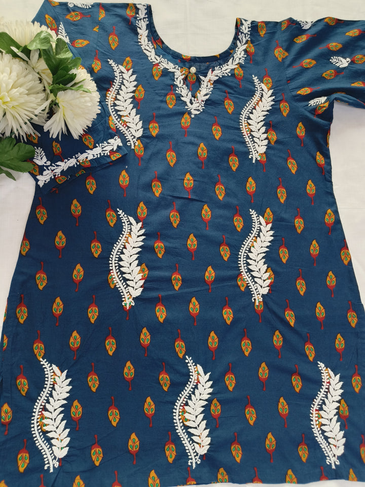 Peacock Blue Cotton Chikankari kurta Kurta