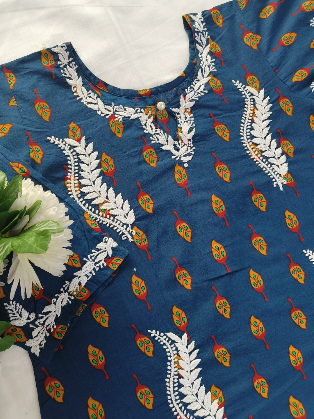 Peacock Blue Cotton Chikankari kurta Kurta