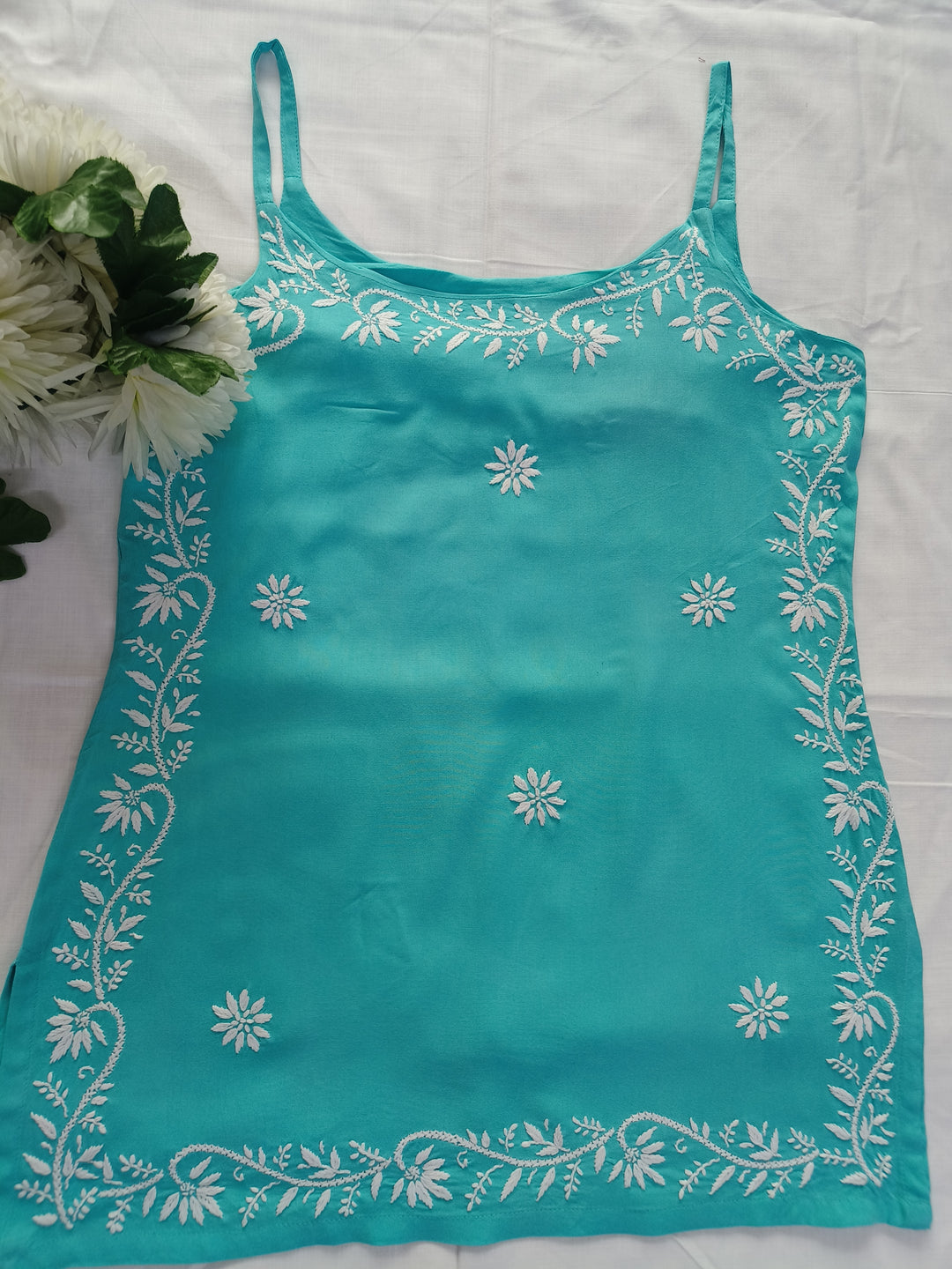 Sky Blue Rayon Chikankari Short kurta