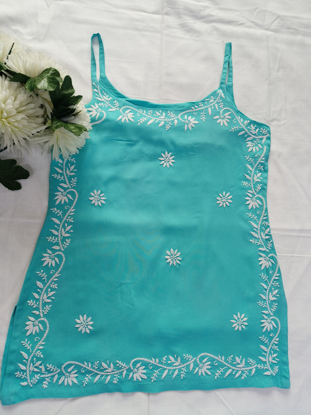 Sky Blue Rayon Chikankari Short kurta