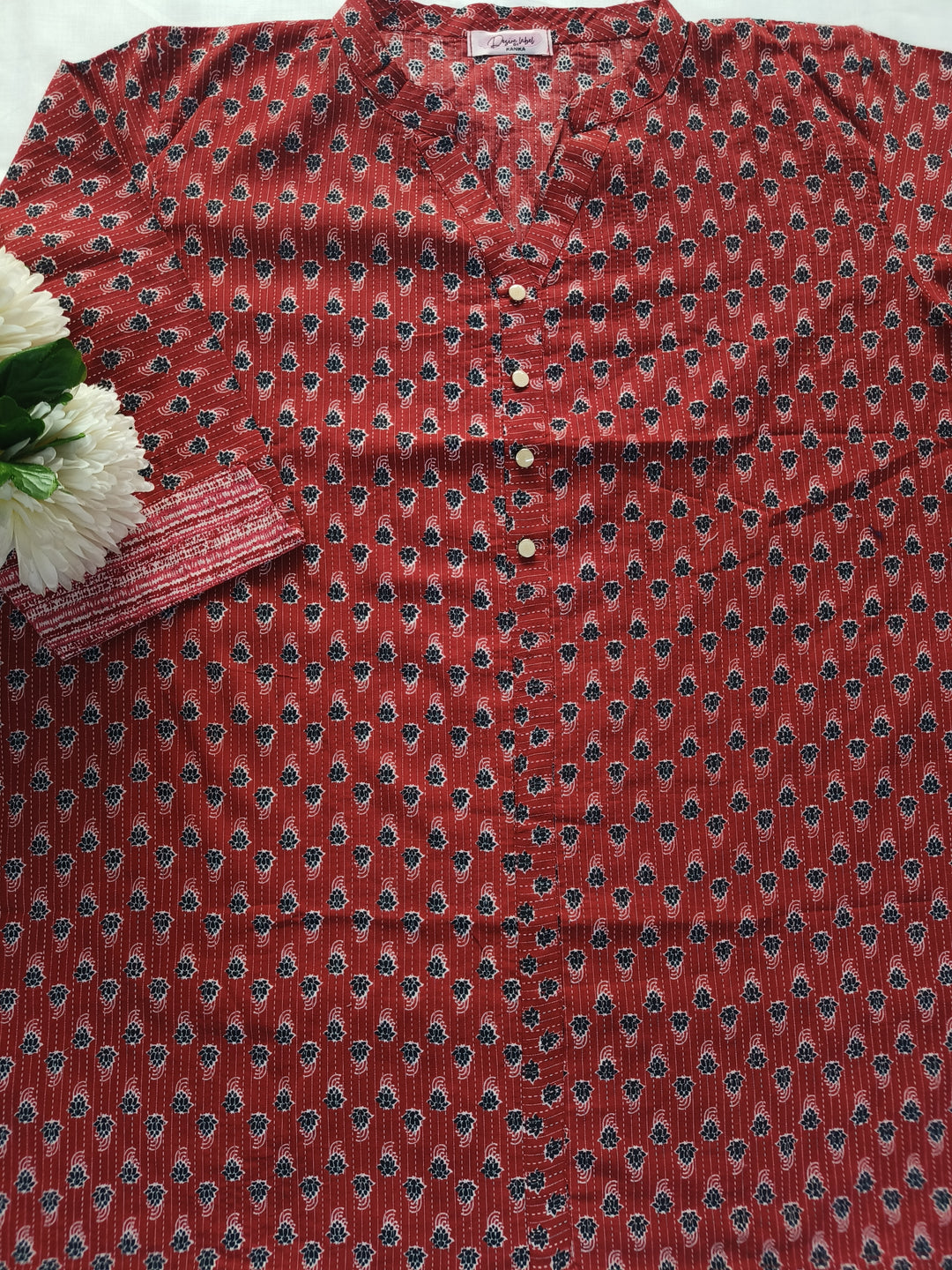 Maroon Printed Cotton Short kurta