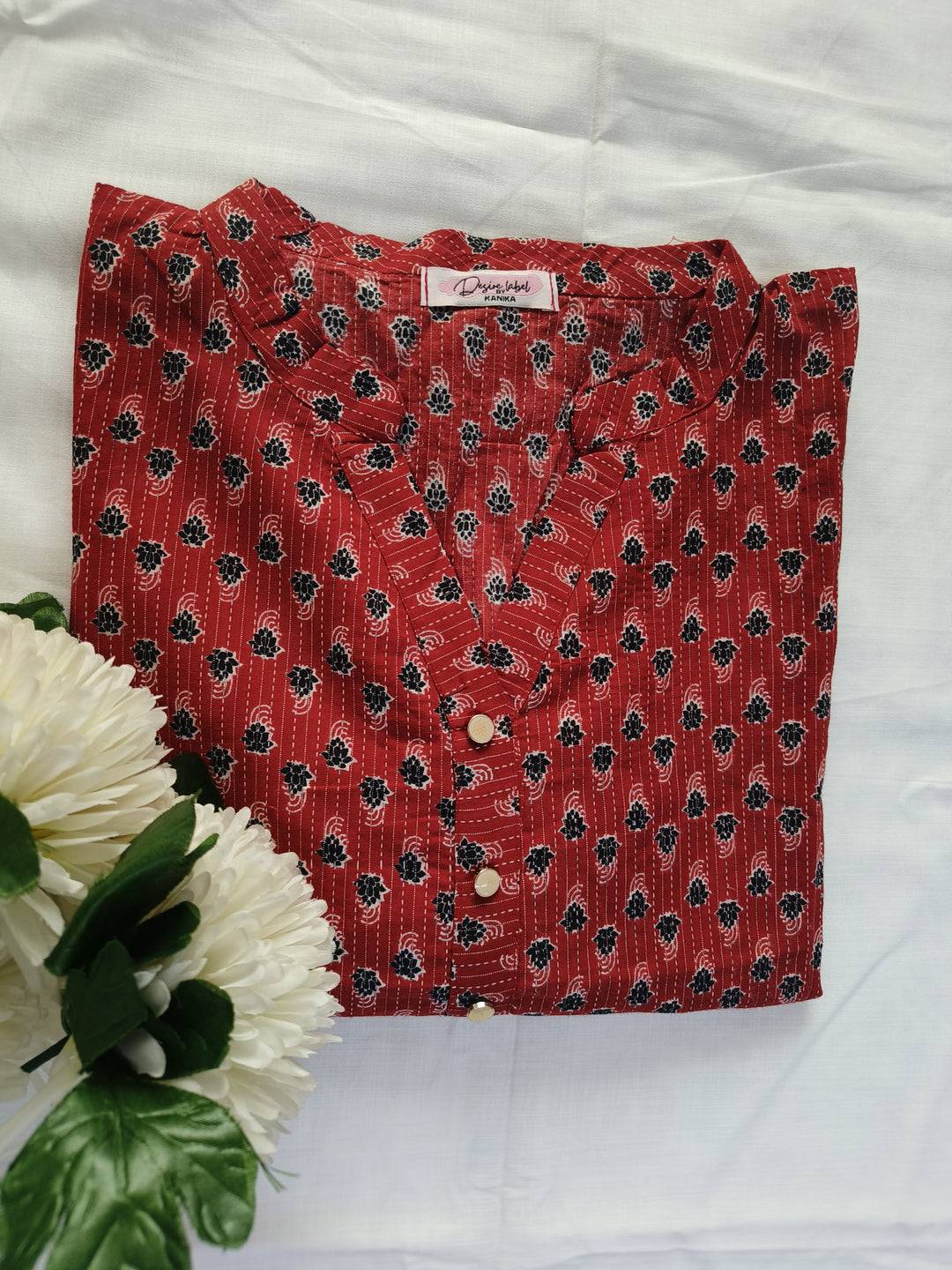 Maroon Printed Cotton Short kurta