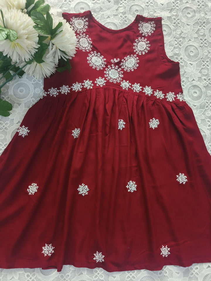 Maroon Rayon Chikankari Short kurta
