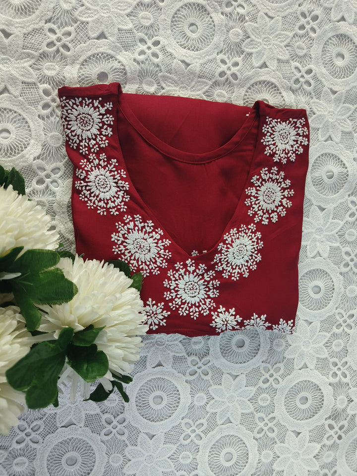 Maroon Rayon Chikankari Short kurta