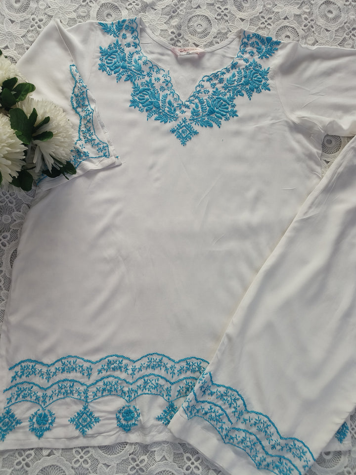 White Rayon Chikankari Co-ord Set