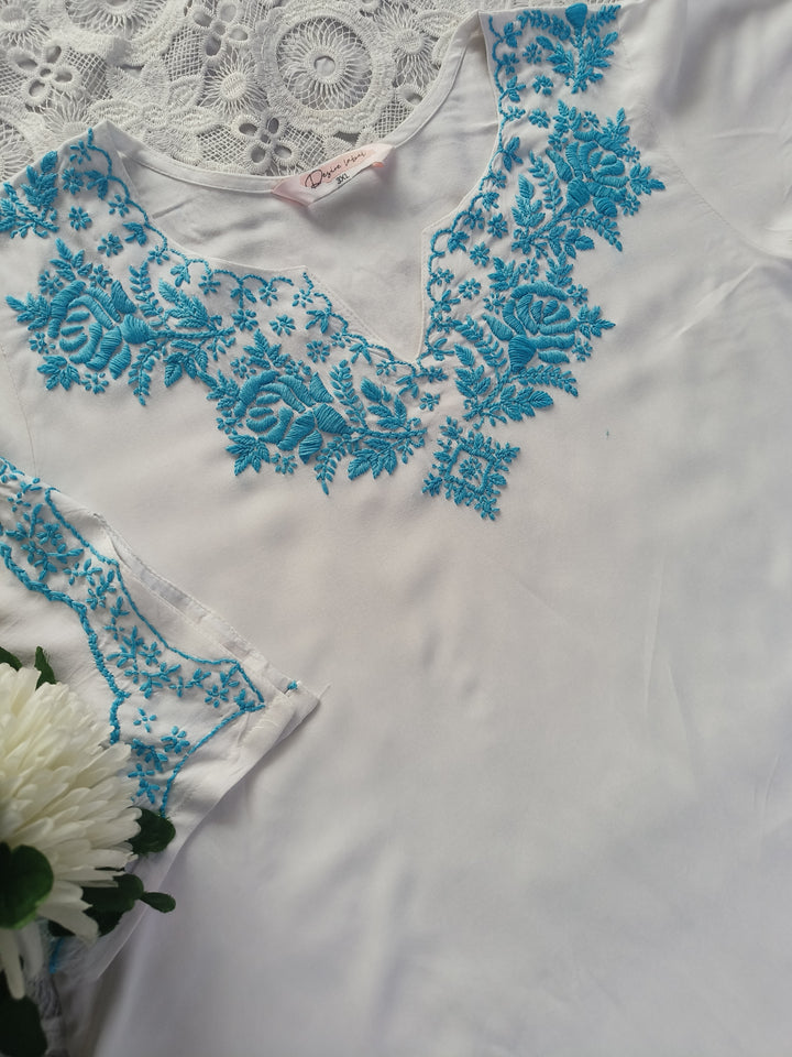 White Rayon Chikankari Co-ord Set