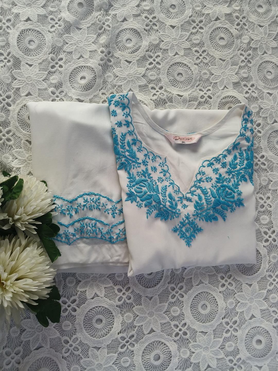White Rayon Chikankari Co-ord Set